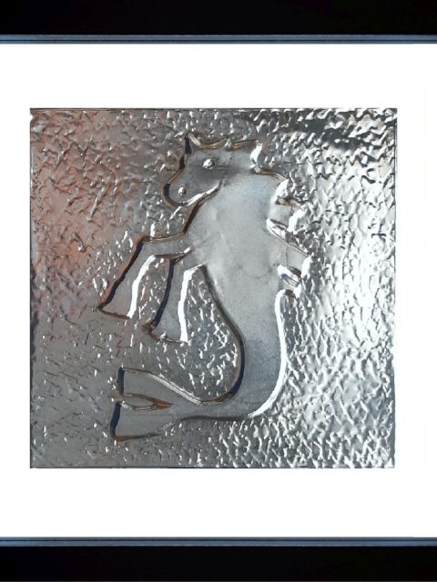Cavallo Sirena - alluminio in cornice nera, cm 25 x 25